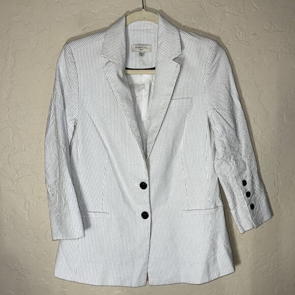 Habitual women’s white and black pin stipe cotton rayon blend blazer 3/4 sleeve - Picture 6 of 6